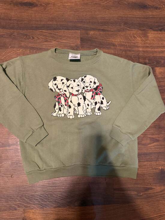 Gopher Sport Other - Vintage 90s Gopher Sport Dalmatian Puppy Crewneck Sweatshirt Medium Olive Green